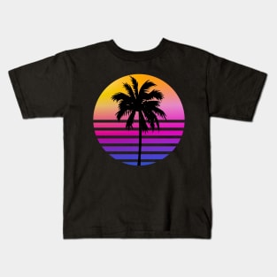 Retro 80s Sunset Palm Tree Aesthetic Kids T-Shirt